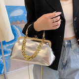 Women's Silver Green Chain Shoulder Bag PU Leather Handbag