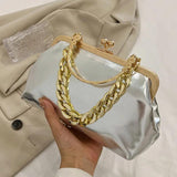 Women's Silver Green Chain Shoulder Bag PU Leather Handbag