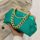 Women's Silver Green Chain Shoulder Bag PU Leather Handbag