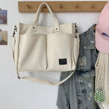Cotton Canvas Tote Shoulder Messenger Bag with Pockets