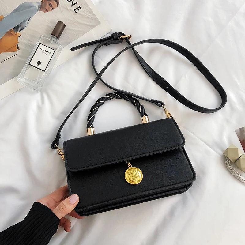 Small PU Leather Shoulder Bags for Women Square Messenger Bag Solid Flap