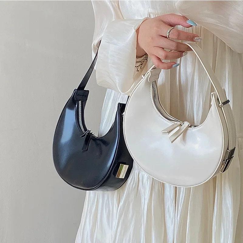 Women Handbags PU Leather Underarm Shoulder Bag Girl's Zipper Purse