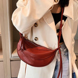 Hobos Crossbody Shoulder Bag Half Moon Zipper Red Messenger Bags