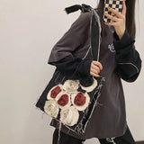 Xiuya Gothic Canvas Bags Japanese Rose Floral Goth Lolita Shoulder Tote Shopper