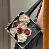 Xiuya Gothic Canvas Bags Japanese Rose Floral Goth Lolita Shoulder Tote Shopper