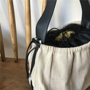 Canvas Drawstring Shoulder Bag Large Capacity Totes