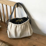 Canvas Drawstring Shoulder Bag Large Capacity Totes
