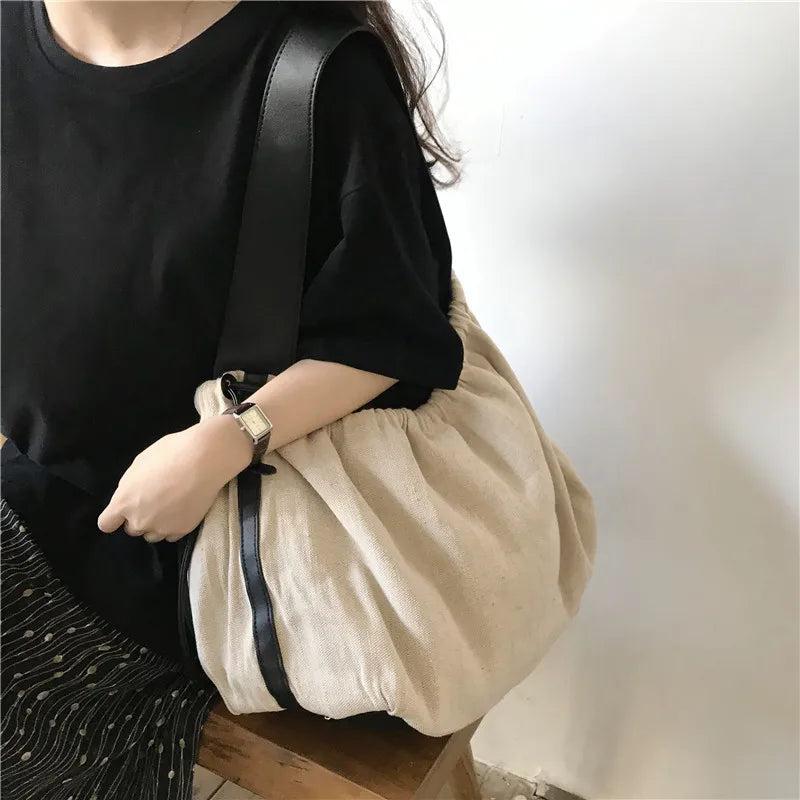 Canvas Drawstring Shoulder Bag Large Capacity Totes