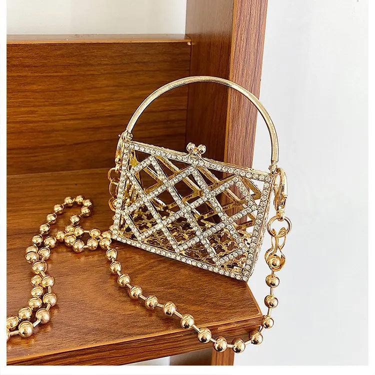 Women's Diamond Shoulder Crossbody Bag Golden Satchel Set