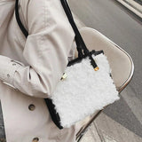 Retro Faux Suede Lambswool Tote Bag
