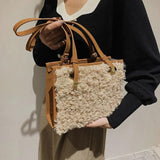 Retro Faux Suede Lambswool Tote Bag