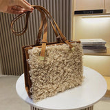 Retro Faux Suede Lambswool Tote Bag