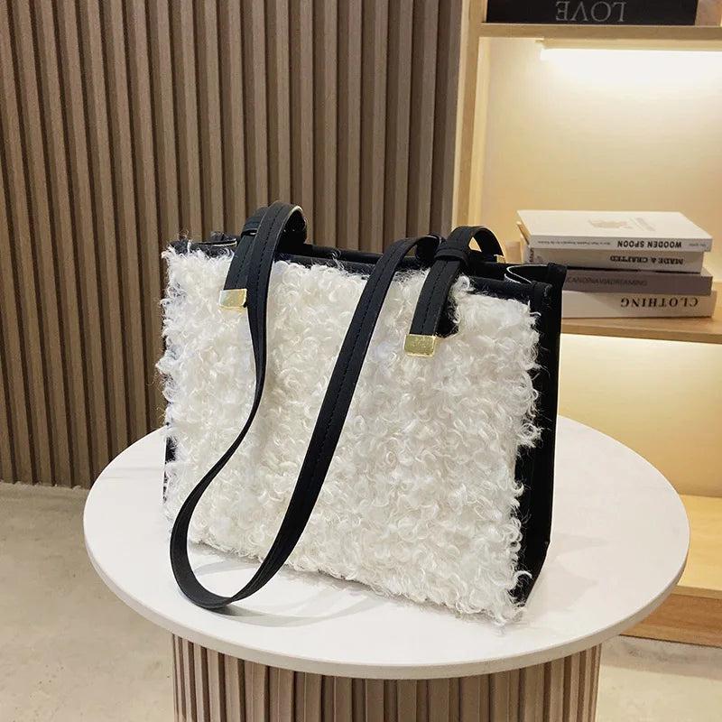 Retro Faux Suede Lambswool Tote Bag