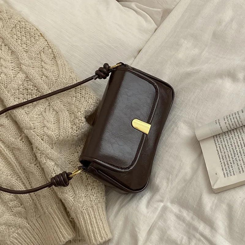 Retro Red Women's Leather Handbag Underarm Bag