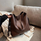 Winter 2pc Women's Tassel Shoulder Bag Solid Leather