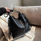 Winter 2pc Women's Tassel Shoulder Bag Solid Leather