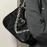 MBTI Vintage Casual Shoulder Bag for Women Canvas Chain Zipper Underarm Bag
