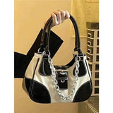 MBTI Vintage Casual Shoulder Bag for Women Canvas Chain Zipper Underarm Bag
