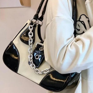 MBTI Vintage Casual Shoulder Bag for Women Canvas Chain Zipper Underarm Bag