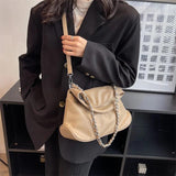 Women's Leather Shoulder Bag Large Solid Chain Crossbody Bag
