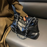 Women's Leather Shoulder Bag Large Solid Chain Crossbody Bag