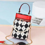 PU Leather Barrel Shoulder Bag Casual Check Zipper Crossbody Hand Bags