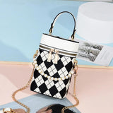 PU Leather Barrel Shoulder Bag Casual Check Zipper Crossbody Hand Bags