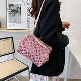 Women Diamond Lattice Sequined Shoulder Bag Top Handle Satchel