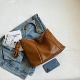 Solid Leather Ladies Large Bag Zipper Shopping Bag