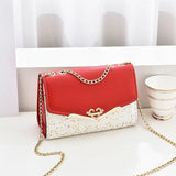 Women's Messenger Bag with Bows and Pearls Chain Bag