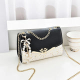 Women's Messenger Bag with Bows and Pearls Chain Bag
