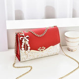 Women's Messenger Bag with Bows and Pearls Chain Bag