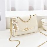 Women's Messenger Bag with Bows and Pearls Chain Bag