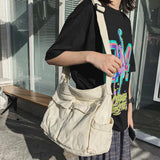 Women's Canvas Shoulder Bags Casual Tote Large Capacity Solid Crossbody Bag