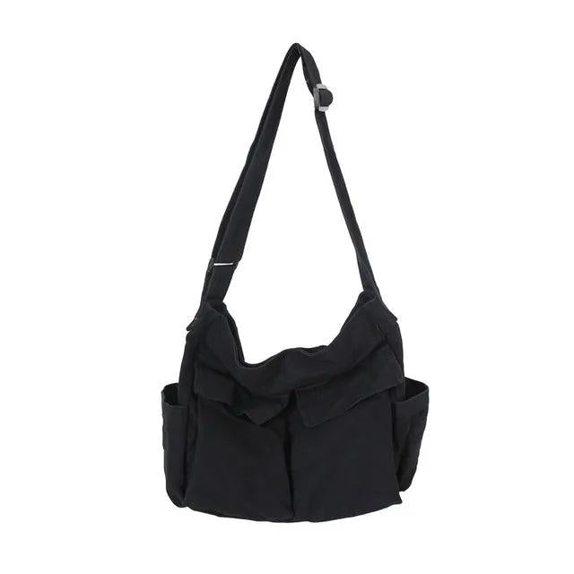 Women's Canvas Shoulder Bags Casual Tote Large Capacity Solid Crossbody Bag