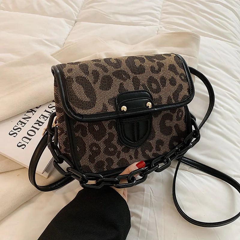 Leopard Shoulder Bag Chain Crossbody for Women Messenger Tote Handbags