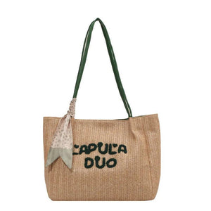 Female Sweet Letter Straw Woven Shoulder Bag