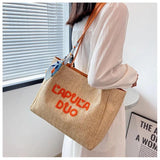 Female Sweet Letter Straw Woven Shoulder Bag