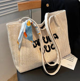 Female Sweet Letter Straw Woven Shoulder Bag