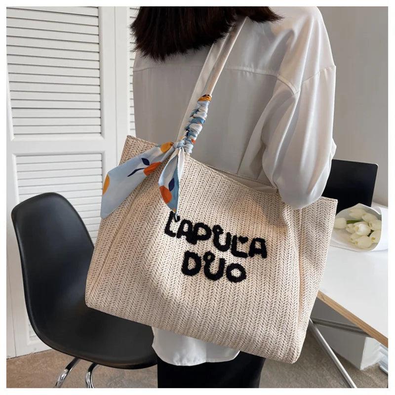 Female Sweet Letter Straw Woven Shoulder Bag