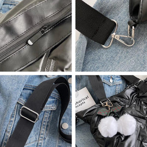 Winter Women's Padded Shoulder Bag Down Fabric Large Capacity Messenger Bag Hand