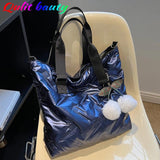 Winter Women's Padded Shoulder Bag Down Fabric Large Capacity Messenger Bag Hand