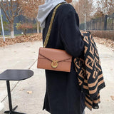 Retro Square Bag Women High Lock Handbag PU Shoulder Crossbody