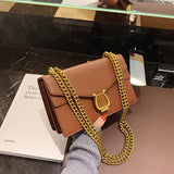 Retro Square Bag Women High Lock Handbag PU Shoulder Crossbody