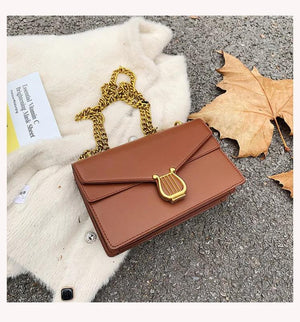 Retro Square Bag Women High Lock Handbag PU Shoulder Crossbody