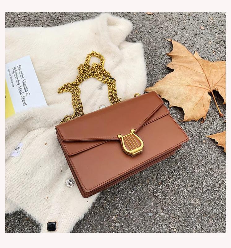 Retro Square Bag Women High Lock Handbag PU Shoulder Crossbody