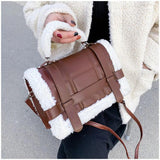 Women Winter Faux Fur Lalambswool Shoulder Crossbody Bag Handbag