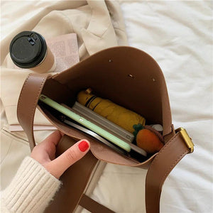 Vintage PU Leather Bucket Crossbody Bags for Women Shoulder Lady Handbags