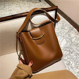 Vintage PU Leather Bucket Crossbody Bags for Women Shoulder Lady Handbags