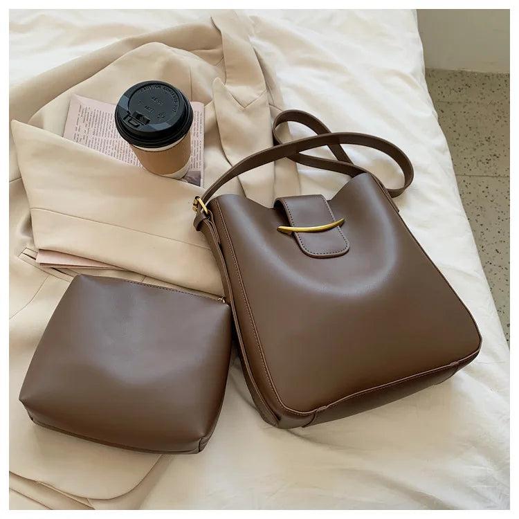 Vintage PU Leather Bucket Crossbody Bags for Women Shoulder Lady Handbags